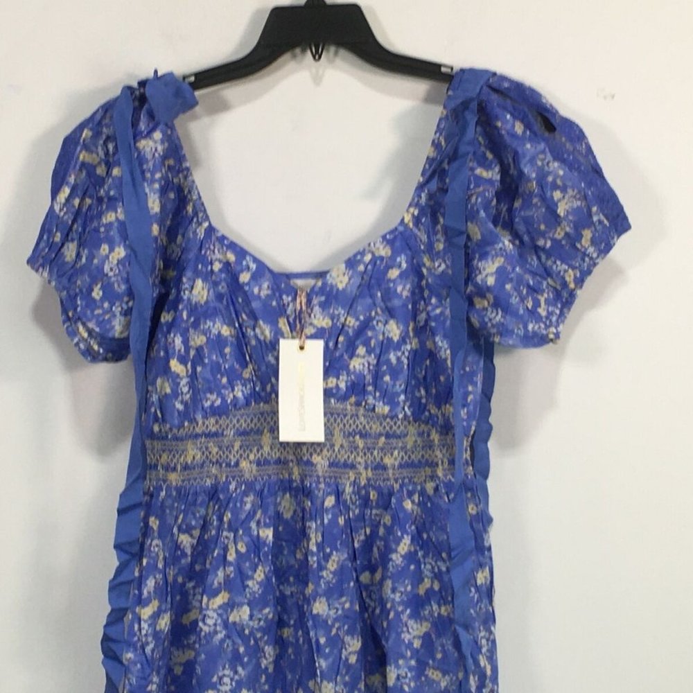 LoveShackFancy Angie Short Sleeve Floral Maxi Dress, Women's Size 4 - Blue Jay - Picture 10 of 13